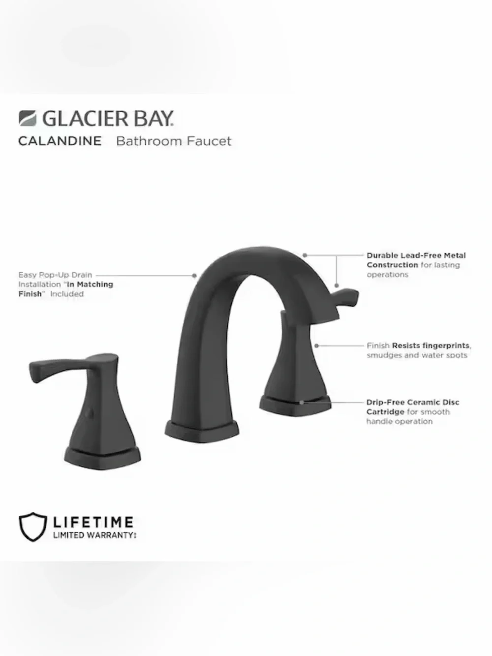 Glacier Bay Calandine Matte Black Two-Handle Bathroom Faucet - 8 in Widespread